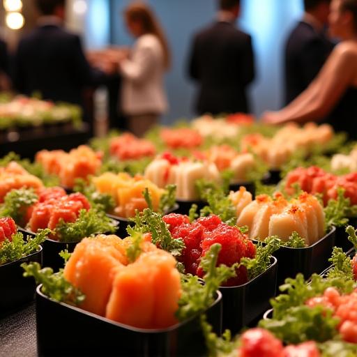 イベント会場で提供されているケータリング弁当 (Catering bento being served at an event venue)
